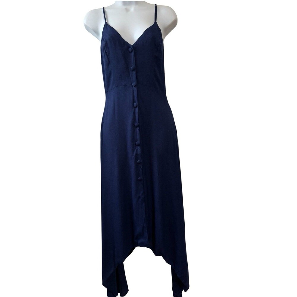 NEW Reformation Blue Savannah Asymmetrical Hem Button Up Dress Sz 2 Women’s